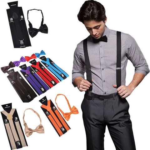 Bow tie Suspender Set Adjustable Elastic Wedding Belt Strap Shirts Brace For Men Women