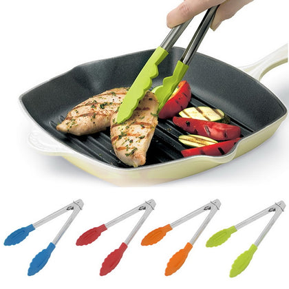 Silicone Kitchen Tongs Stainless Steel Cooking Salad Serving BBQ Tong For Baking Anti Heat Clip Pastry Clamp Tongs Cooking Tools